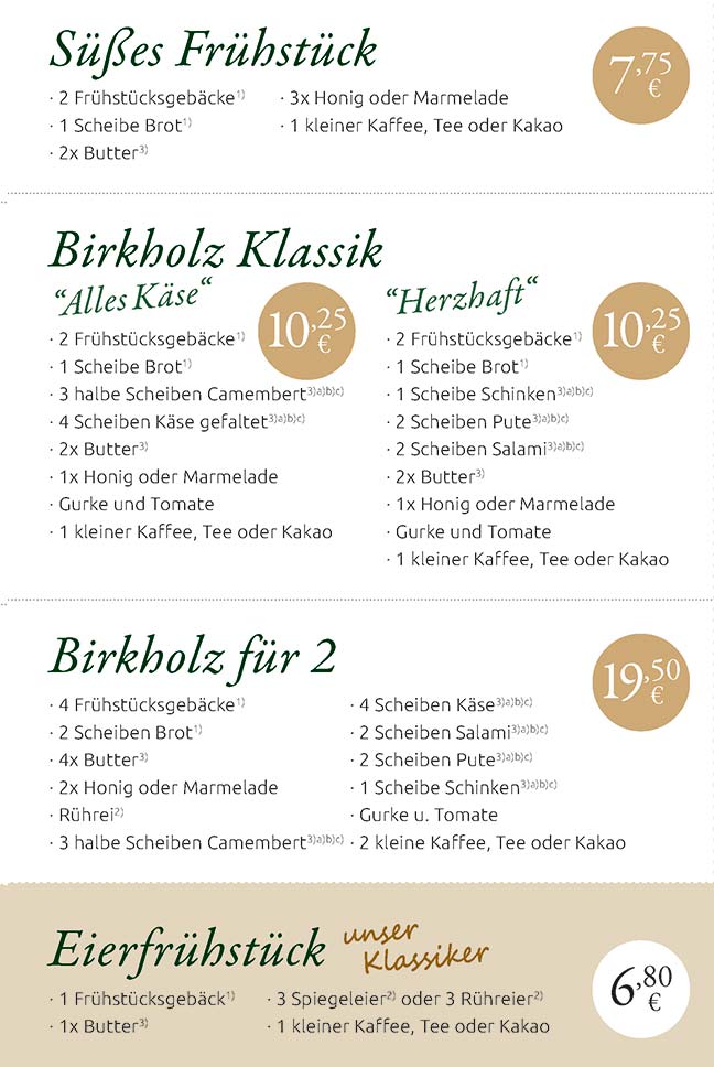 Frühstücke Preise